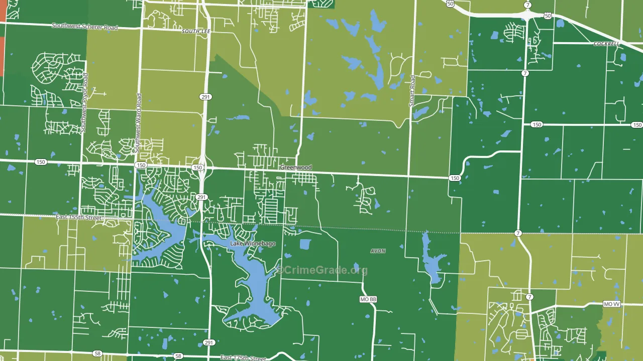 Greenwood, MO Map of Burglary Rates