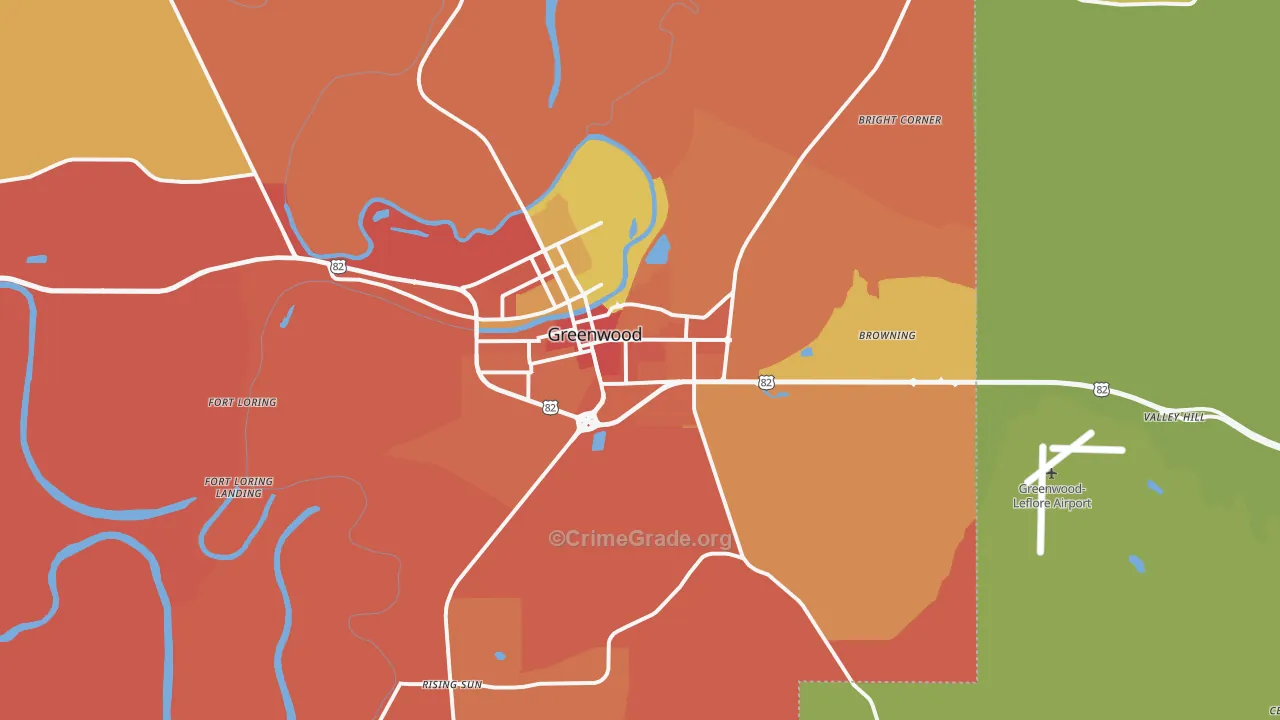Greenwood, MS Map of Burglary Rates