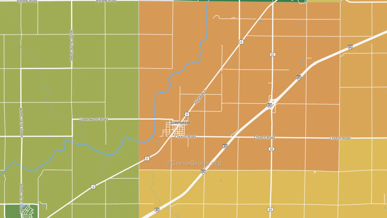 Greenwood, NE Map of Burglary Rates