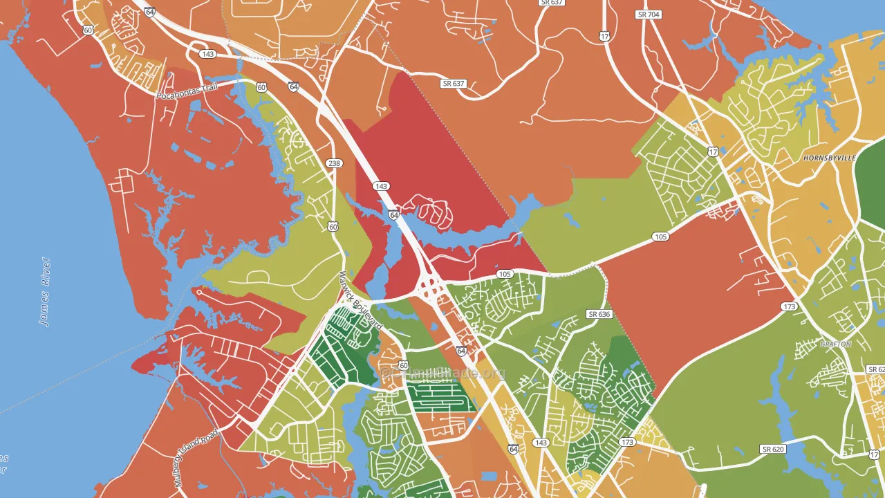Greenwood, Newport News, VA Map of Burglary Rates