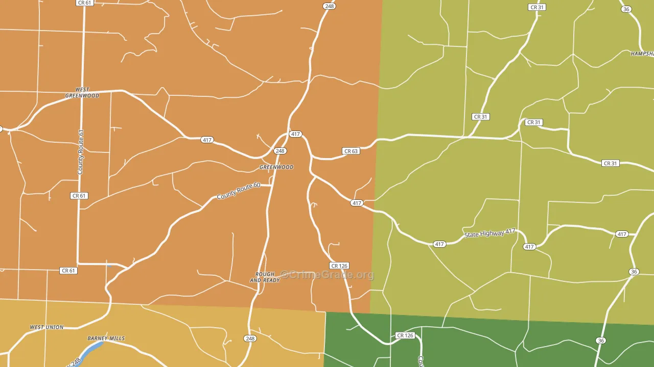 Greenwood, NY Map of Burglary Rates
