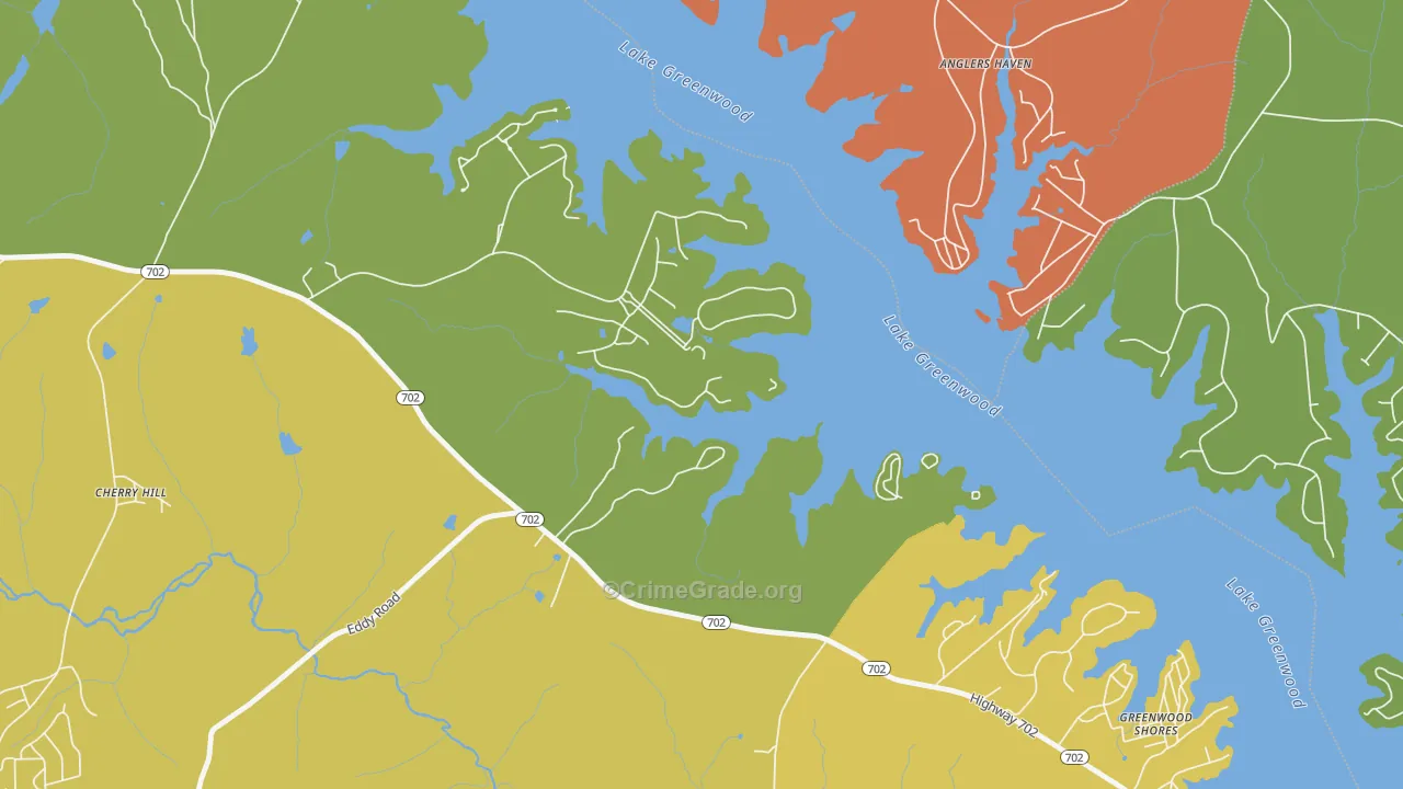 Greenwood Shores, SC Map of Burglary Rates