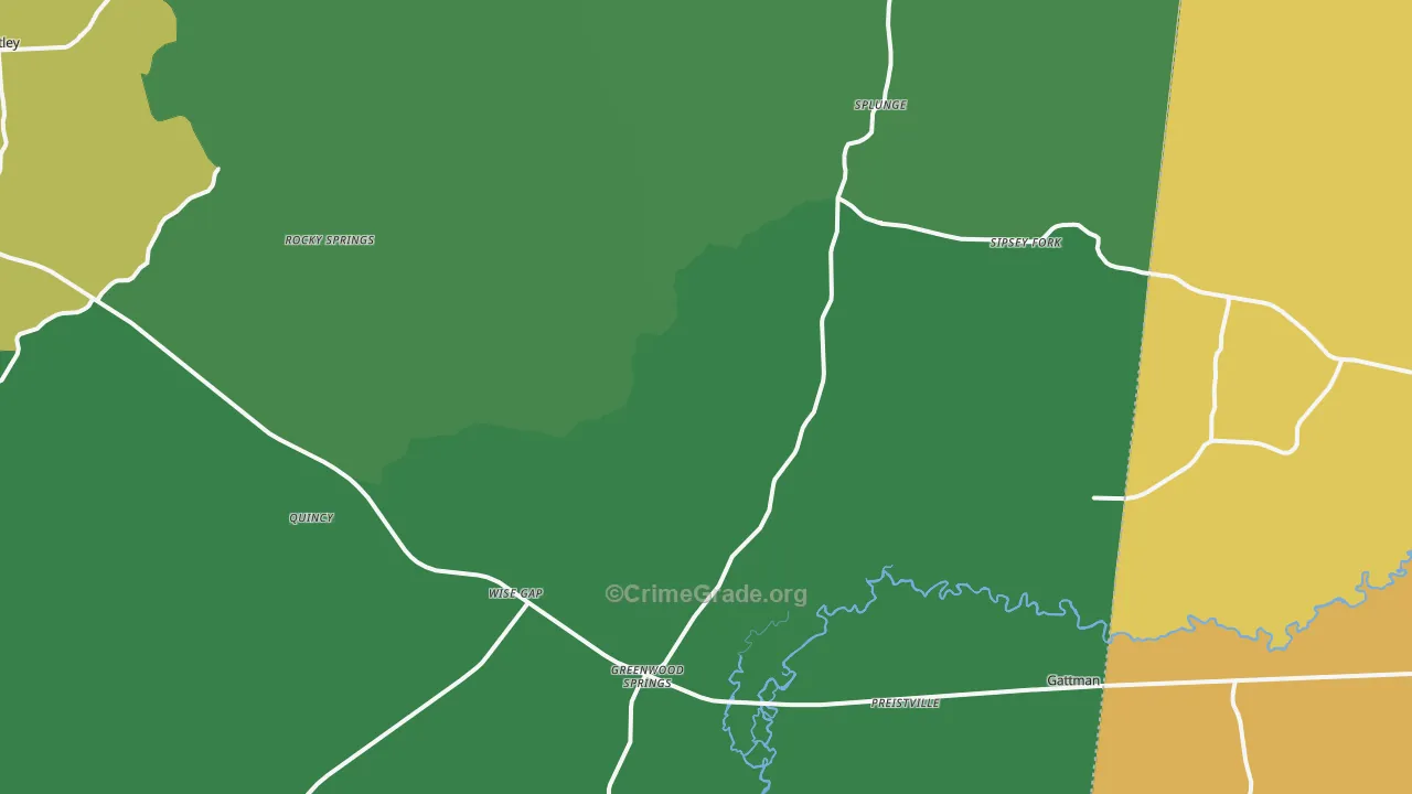 Greenwood Springs, MS Map of Burglary Rates