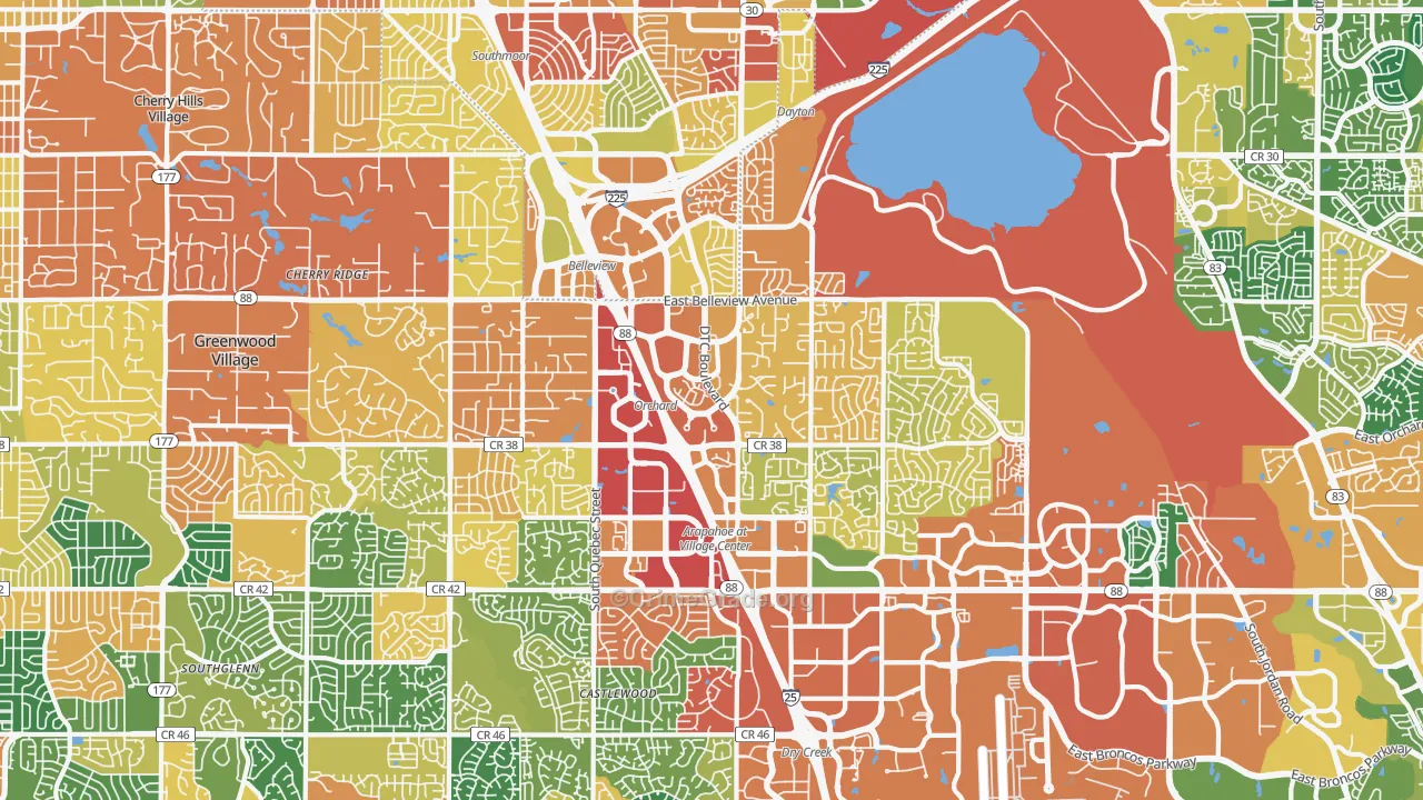 Greenwood Village, CO Map of Burglary Rates