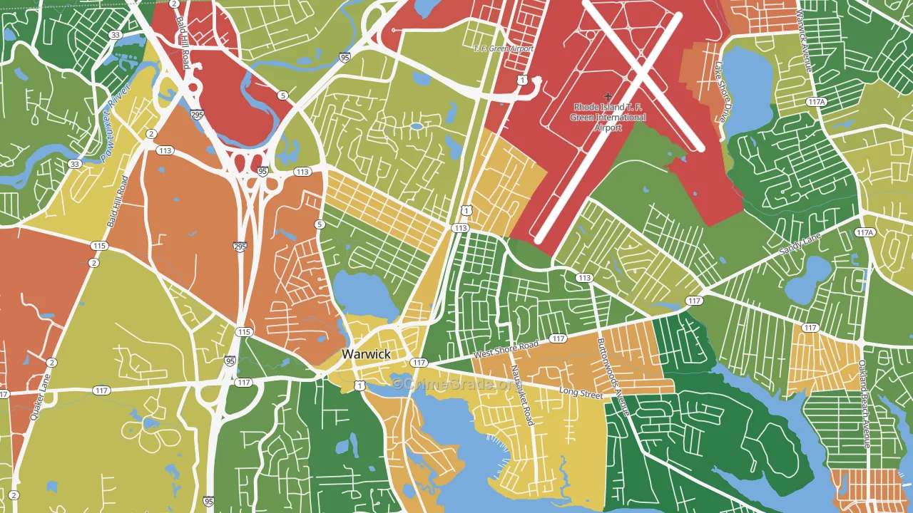Greenwood, Warwick, RI Map of Burglary Rates