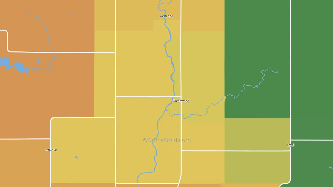 Greenwood, WI Map of Burglary Rates