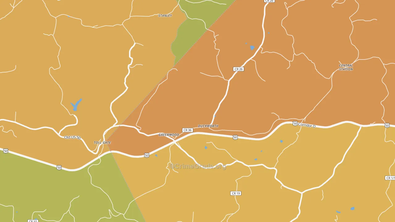 Greenwood, WV Map of Burglary Rates