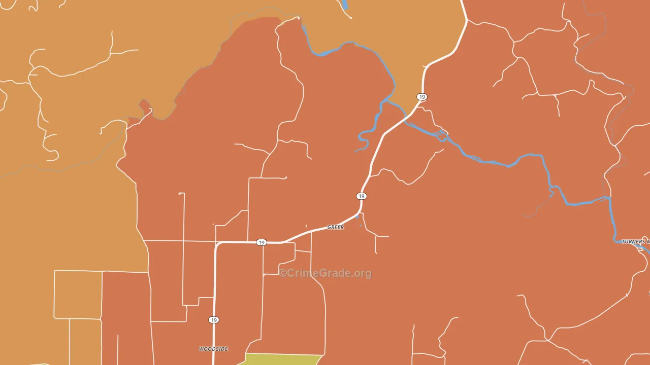 Greer, MO Map of Burglary Rates