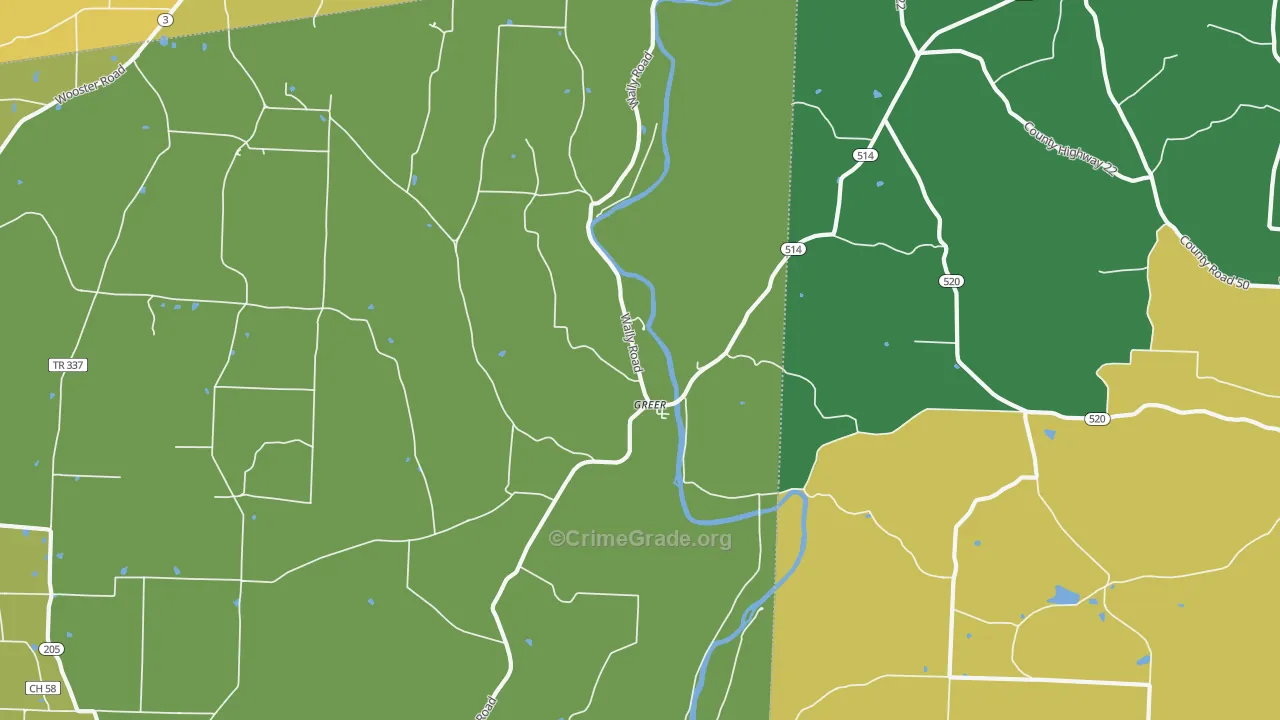 Greer, OH Map of Burglary Rates
