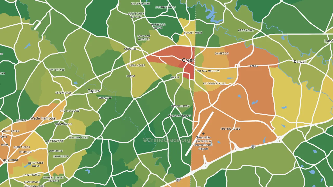 Greer, SC Map of Burglary Rates