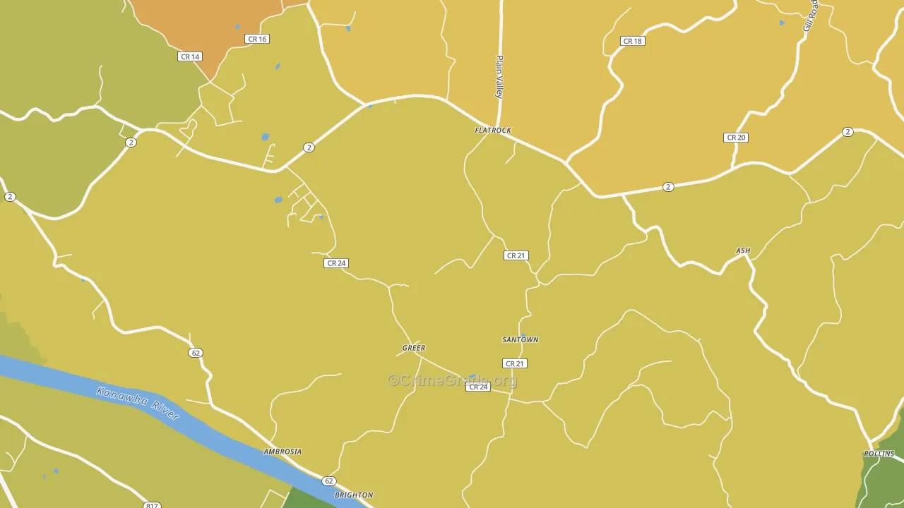 Greer, WV Map of Burglary Rates