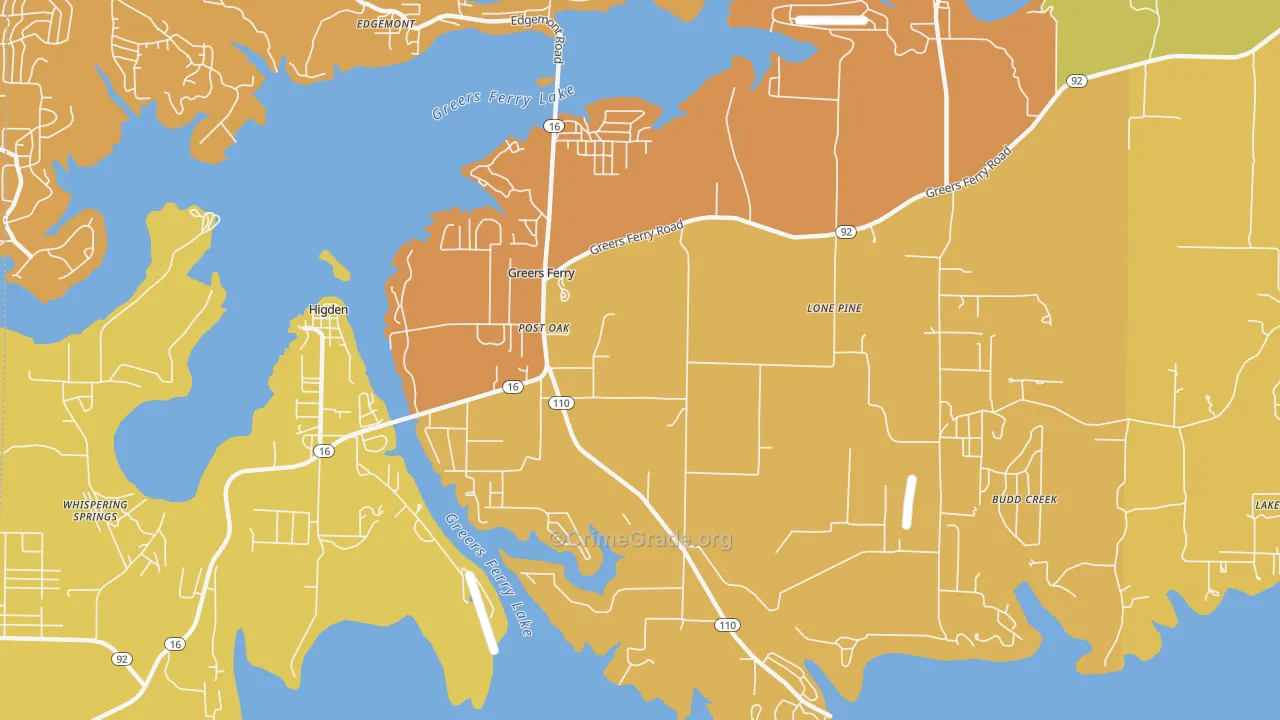 Greers Ferry, AR Map of Burglary Rates