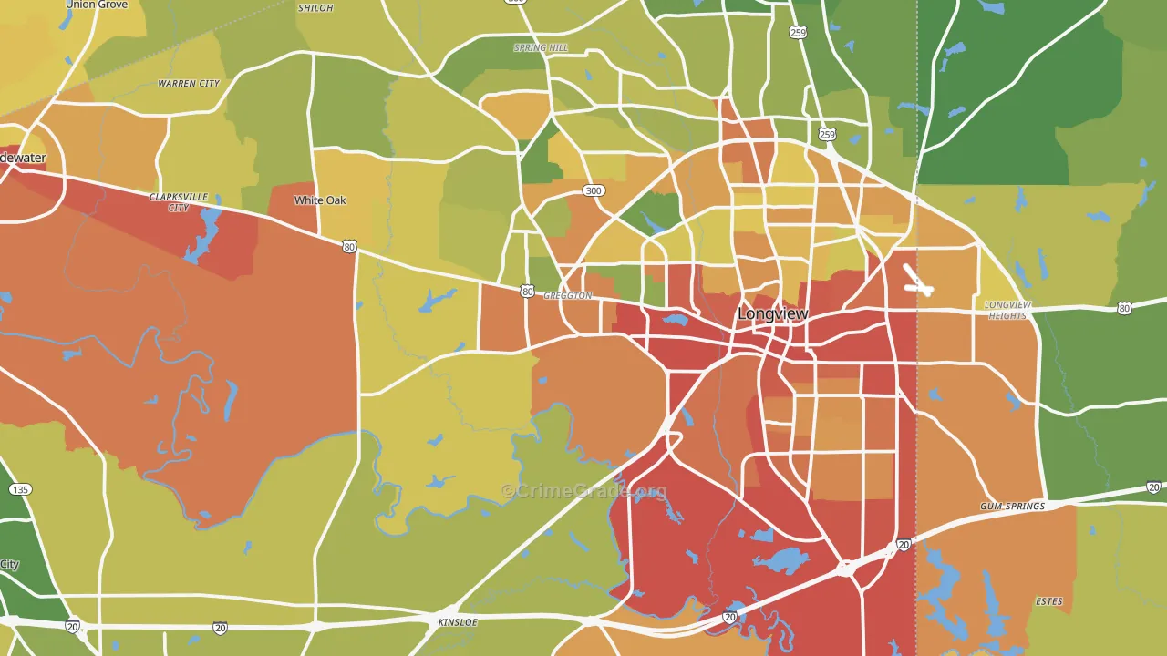 Gregg County, TX Map of Burglary Rates