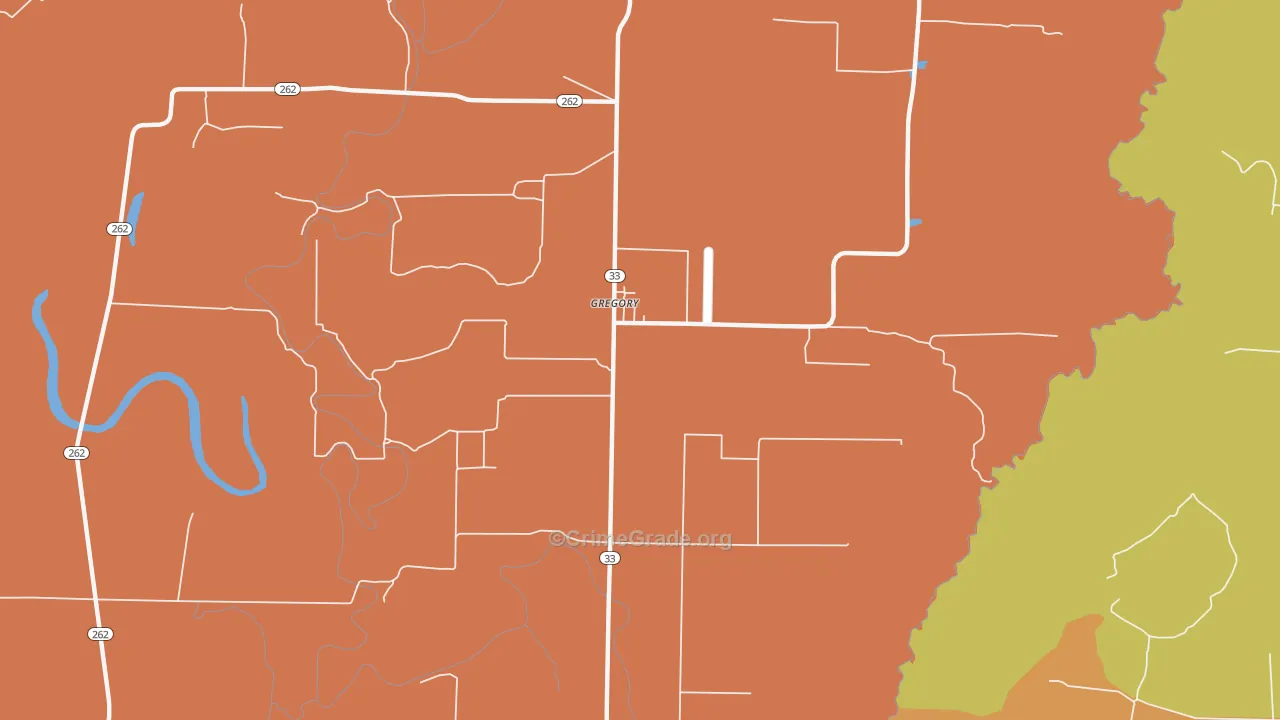 Gregory, AR Map of Burglary Rates