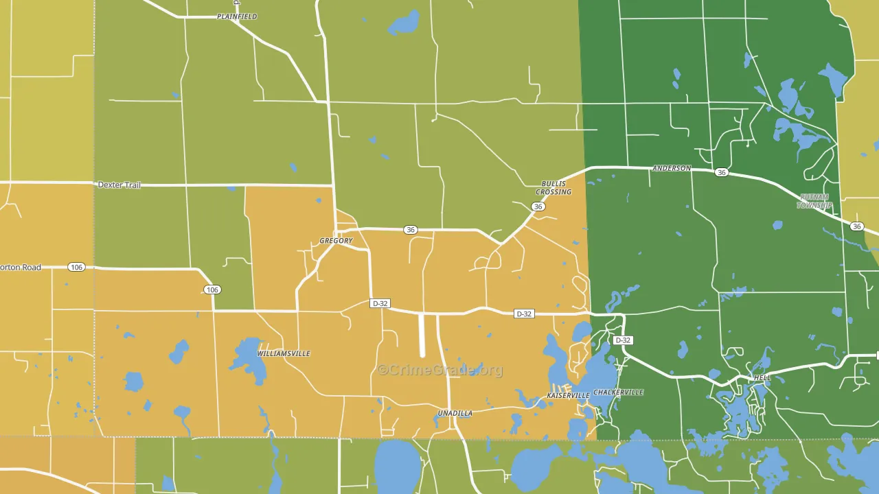 Gregory, MI Map of Burglary Rates