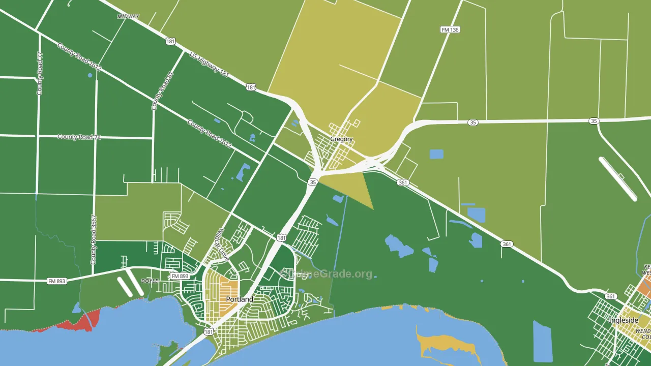 Gregory, TX Map of Burglary Rates