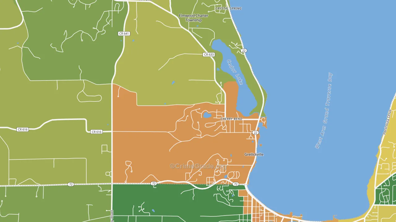 Greilickville, MI Map of Burglary Rates