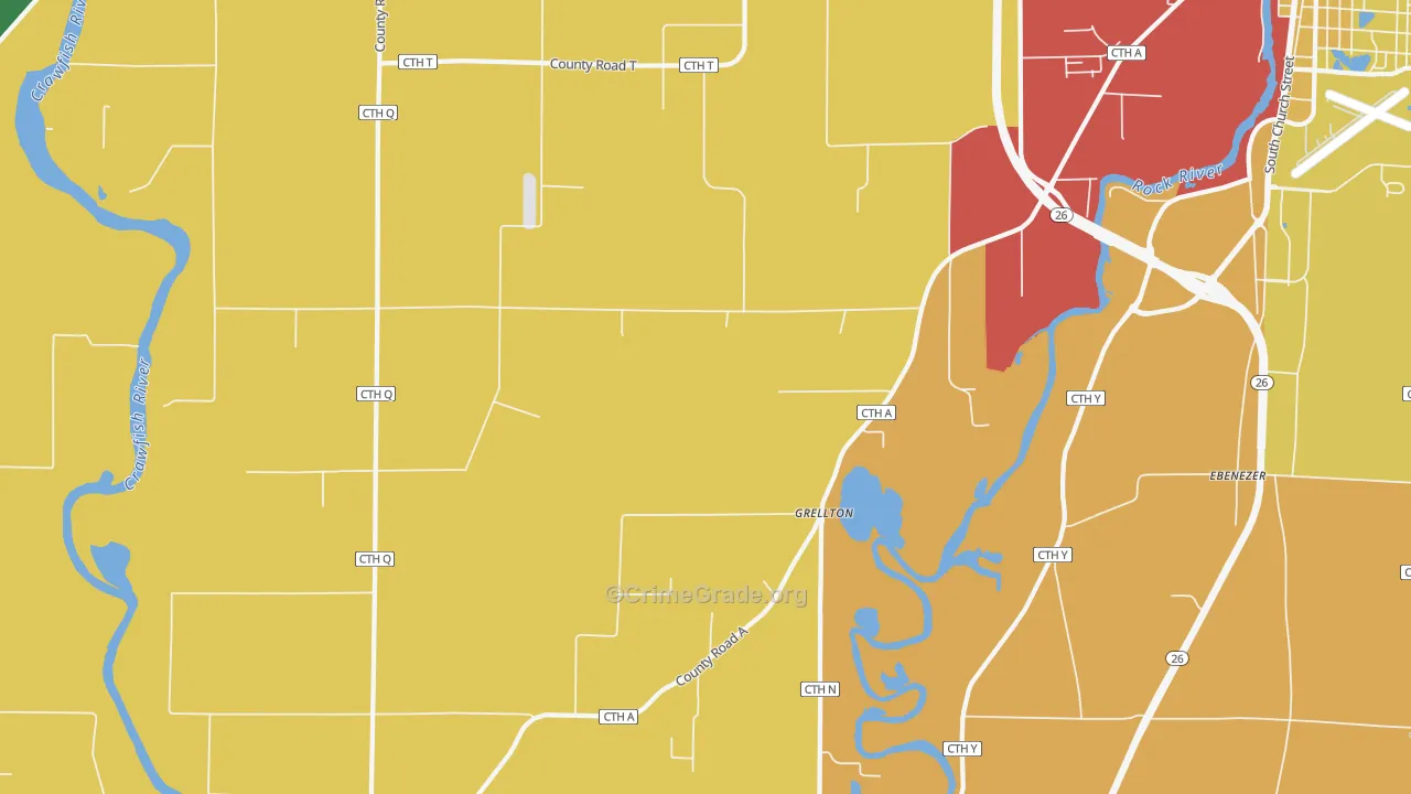 Grellton, WI Map of Burglary Rates