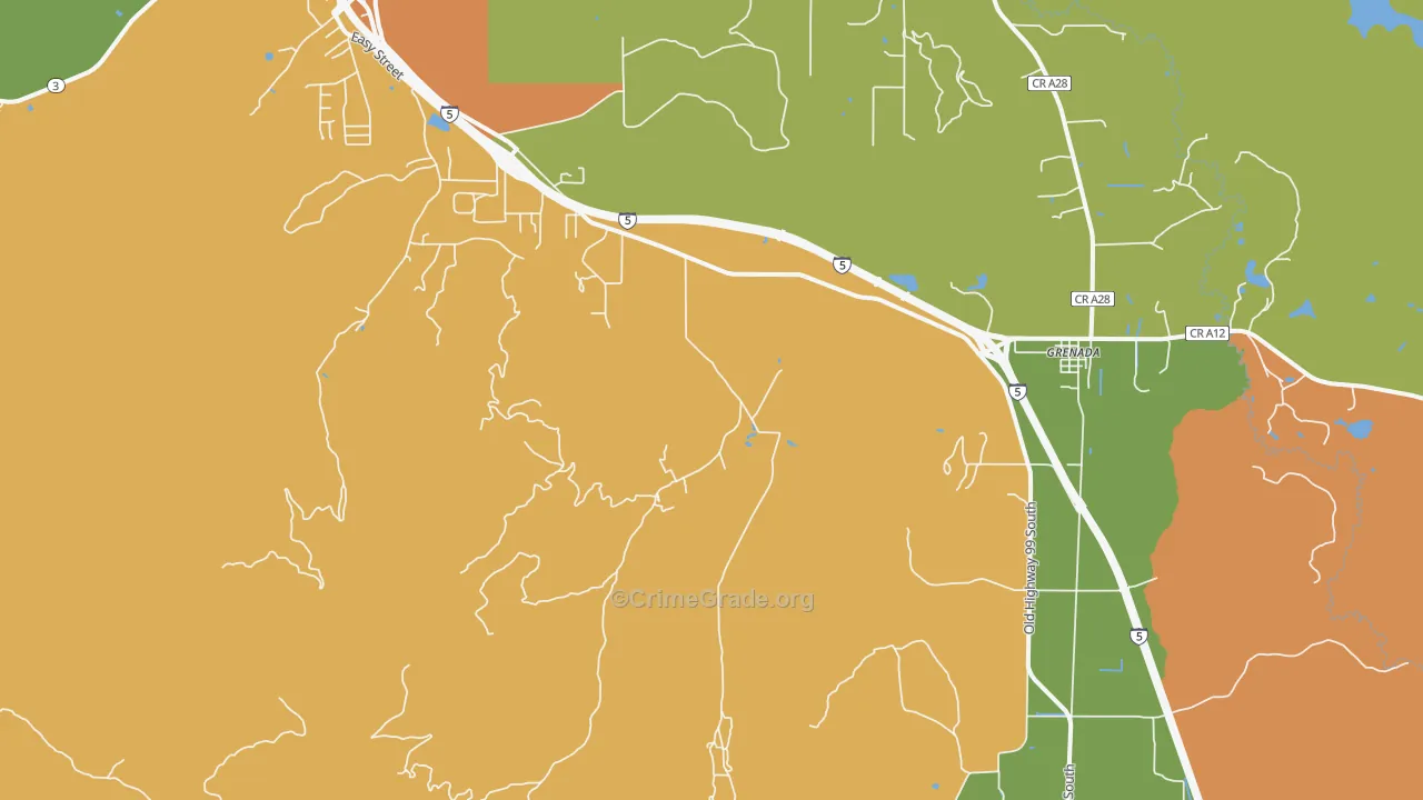 Grenada, CA Map of Burglary Rates