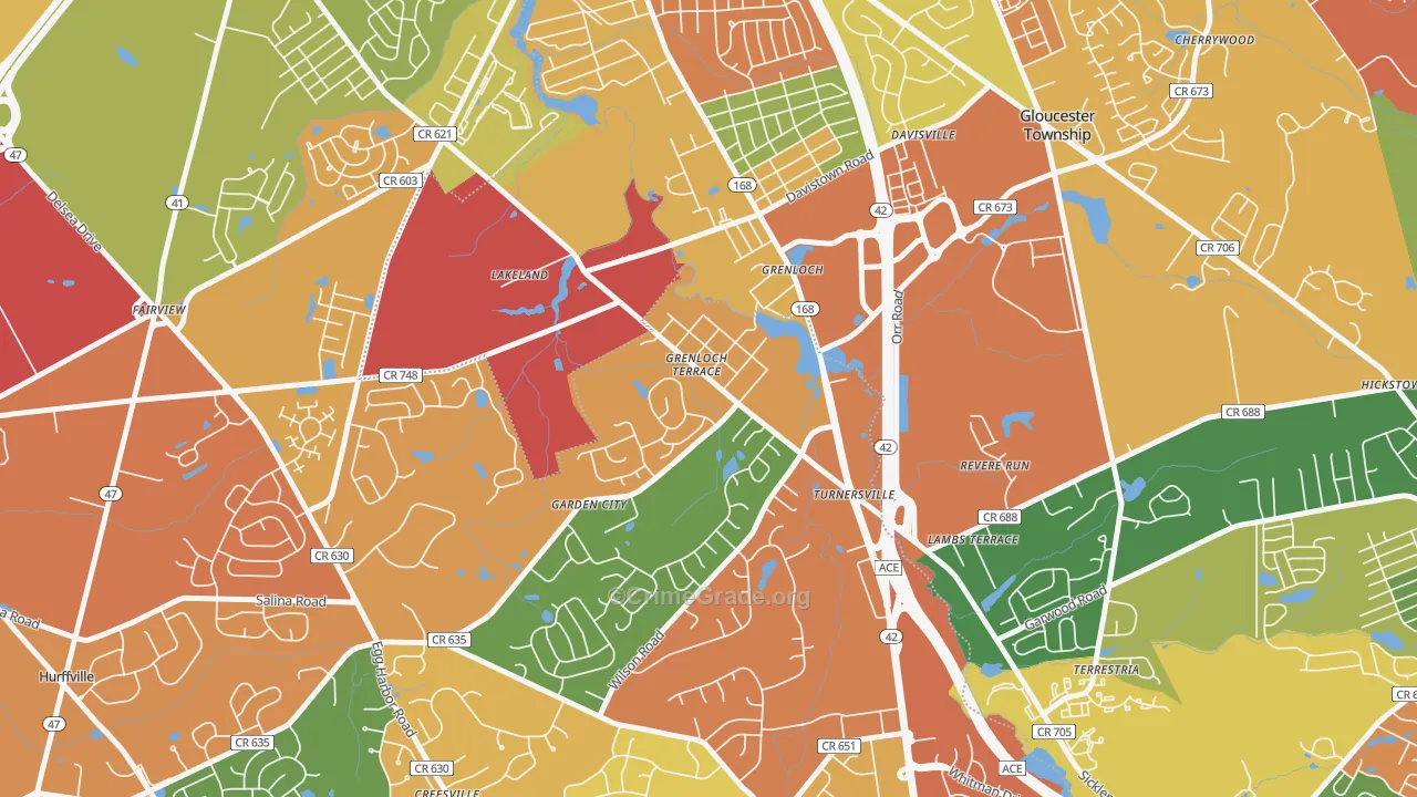 Grenloch, NJ Map of Burglary Rates