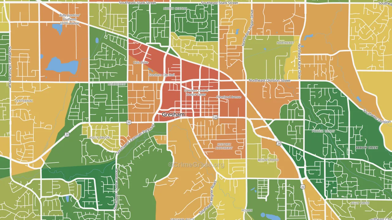 Gresham-City Central, Gresham, OR Map of Burglary Rates