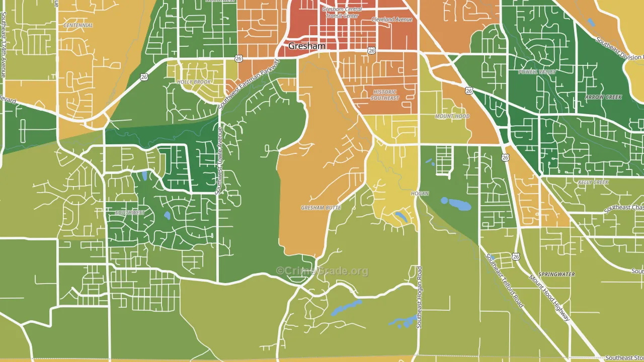 Gresham-Gresham Butte, Gresham, OR Map of Burglary Rates