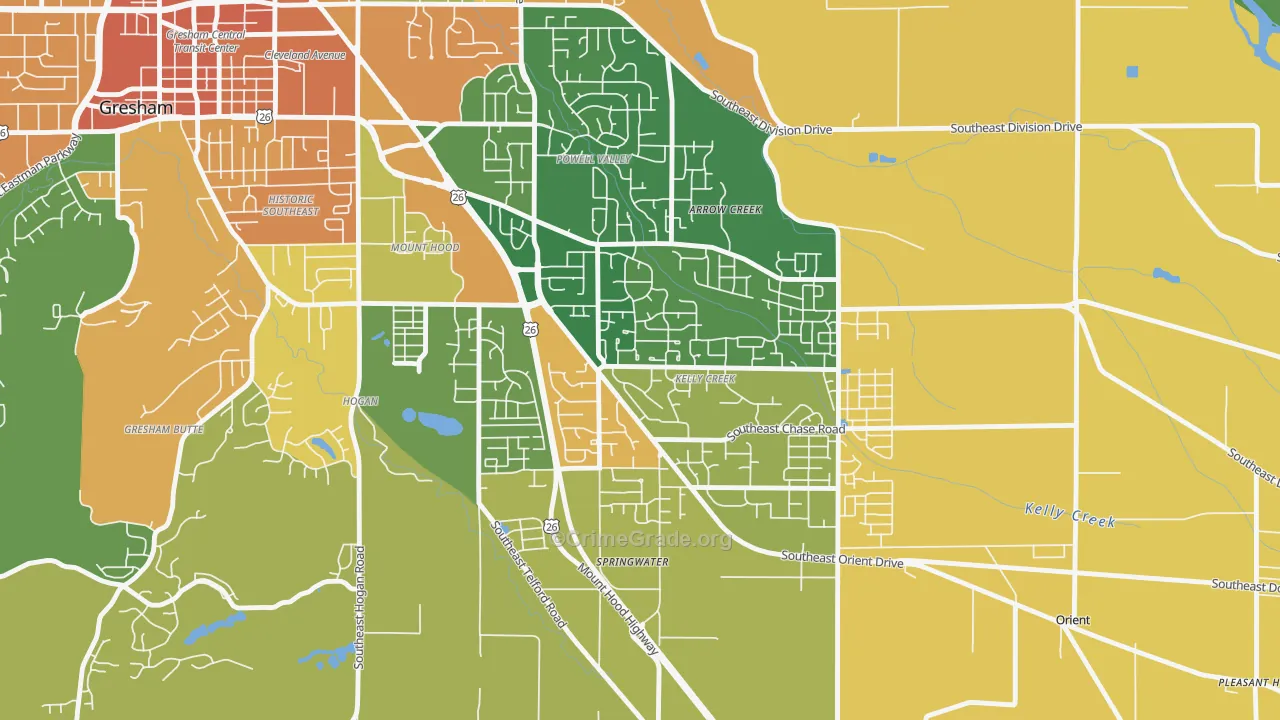 Gresham-Kelly Creek, Gresham, OR Map of Burglary Rates