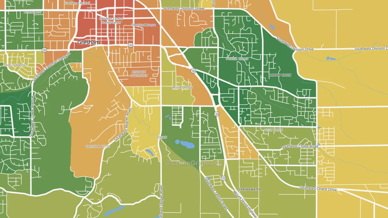 Gresham-Mt. Hood, Gresham, OR Map of Burglary Rates