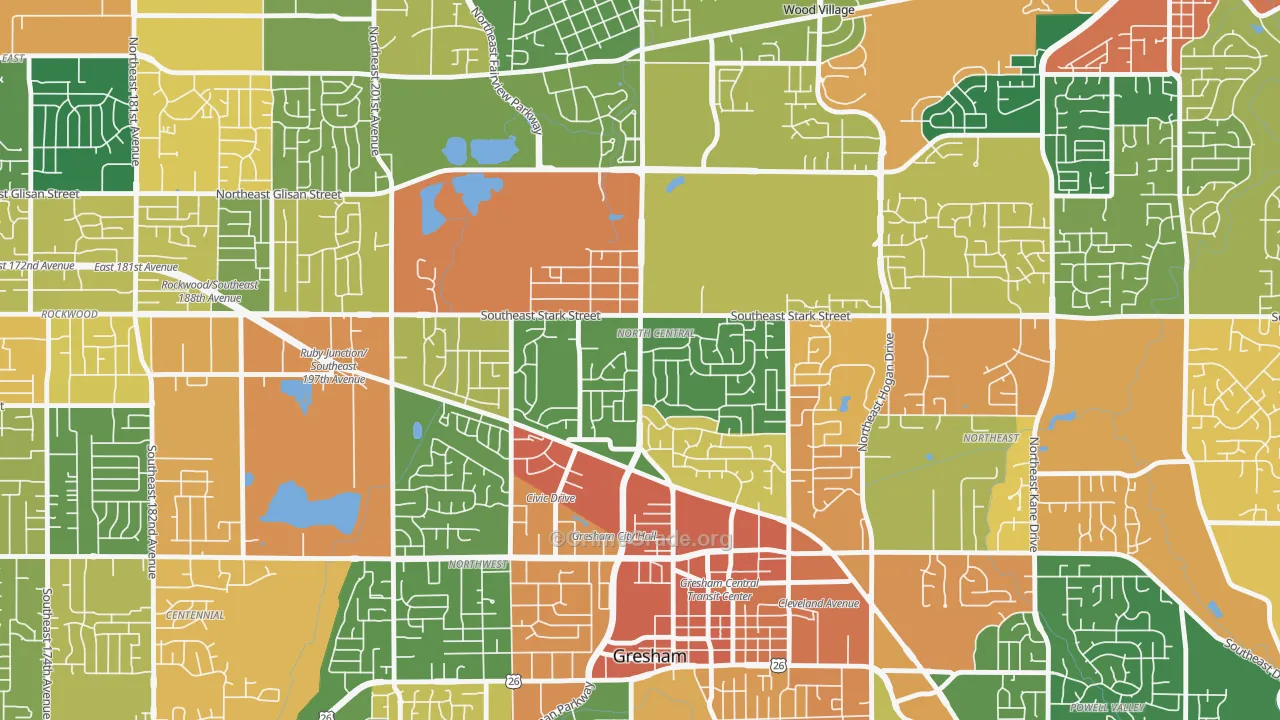 Gresham-North Central, Gresham, OR Map of Burglary Rates
