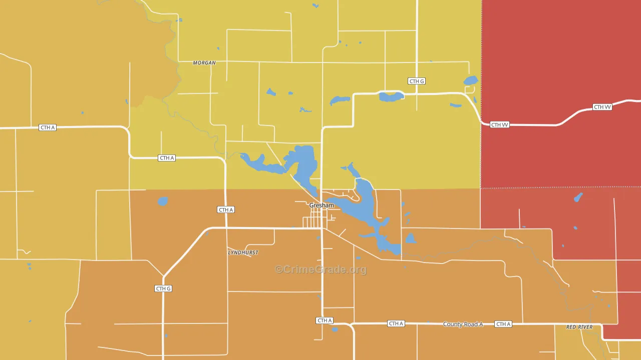 Gresham, WI Map of Burglary Rates