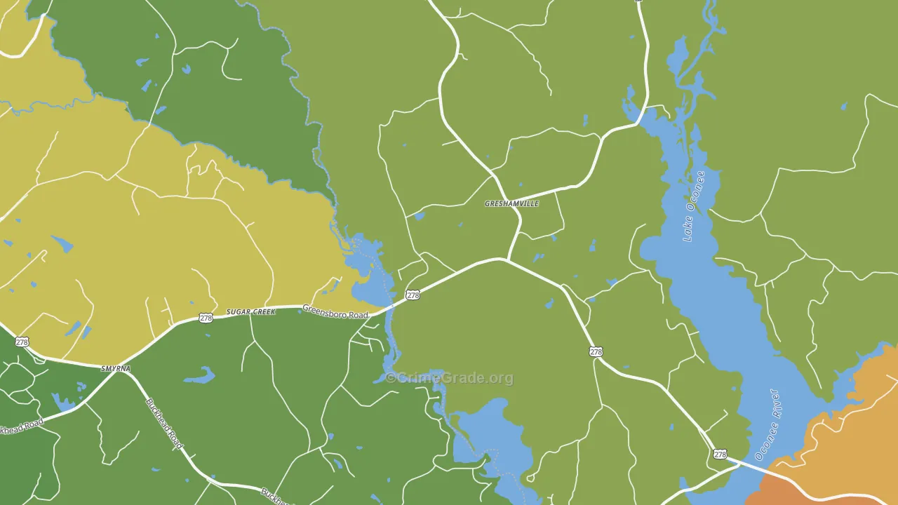 Greshamville, GA Map of Burglary Rates
