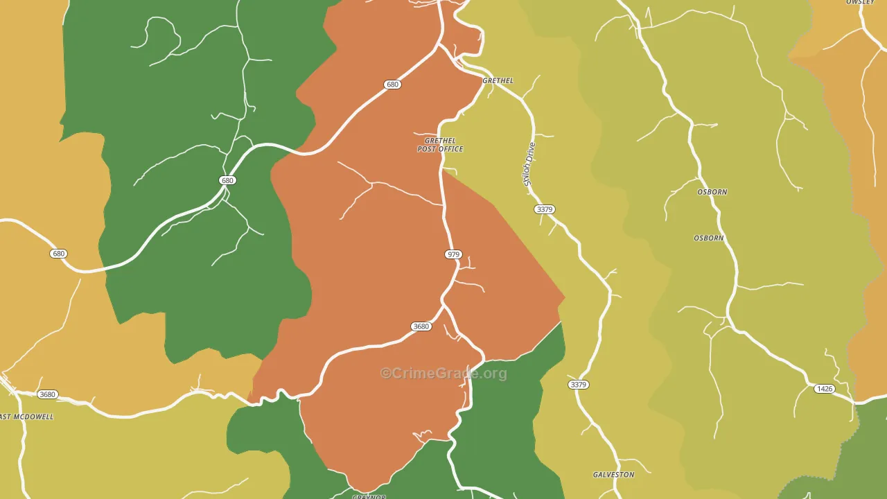 Grethel, KY Map of Burglary Rates
