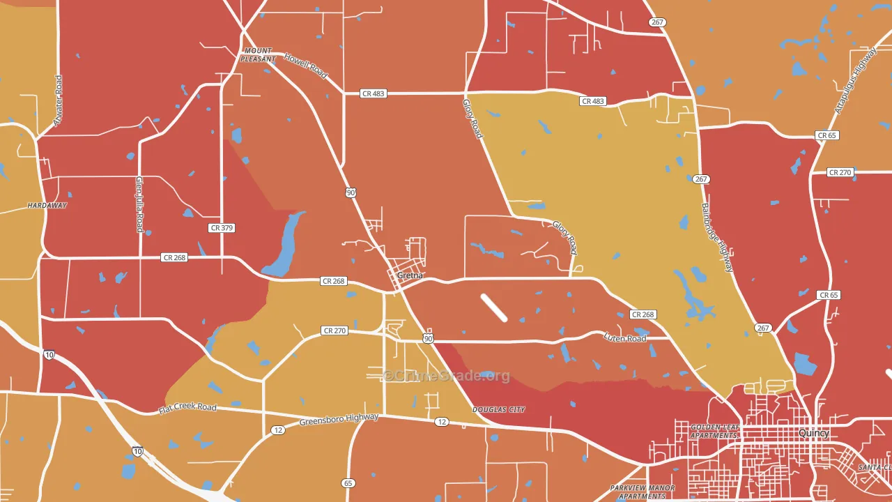 Gretna, FL Map of Burglary Rates