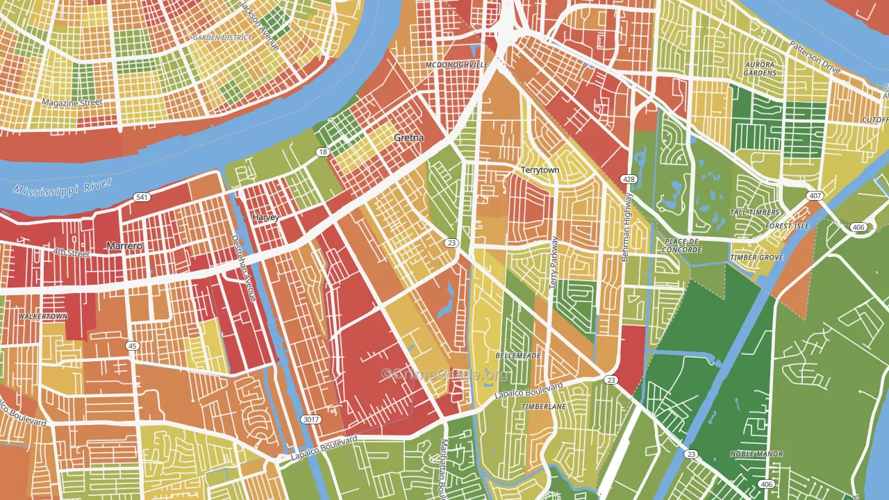 Gretna, LA Map of Burglary Rates