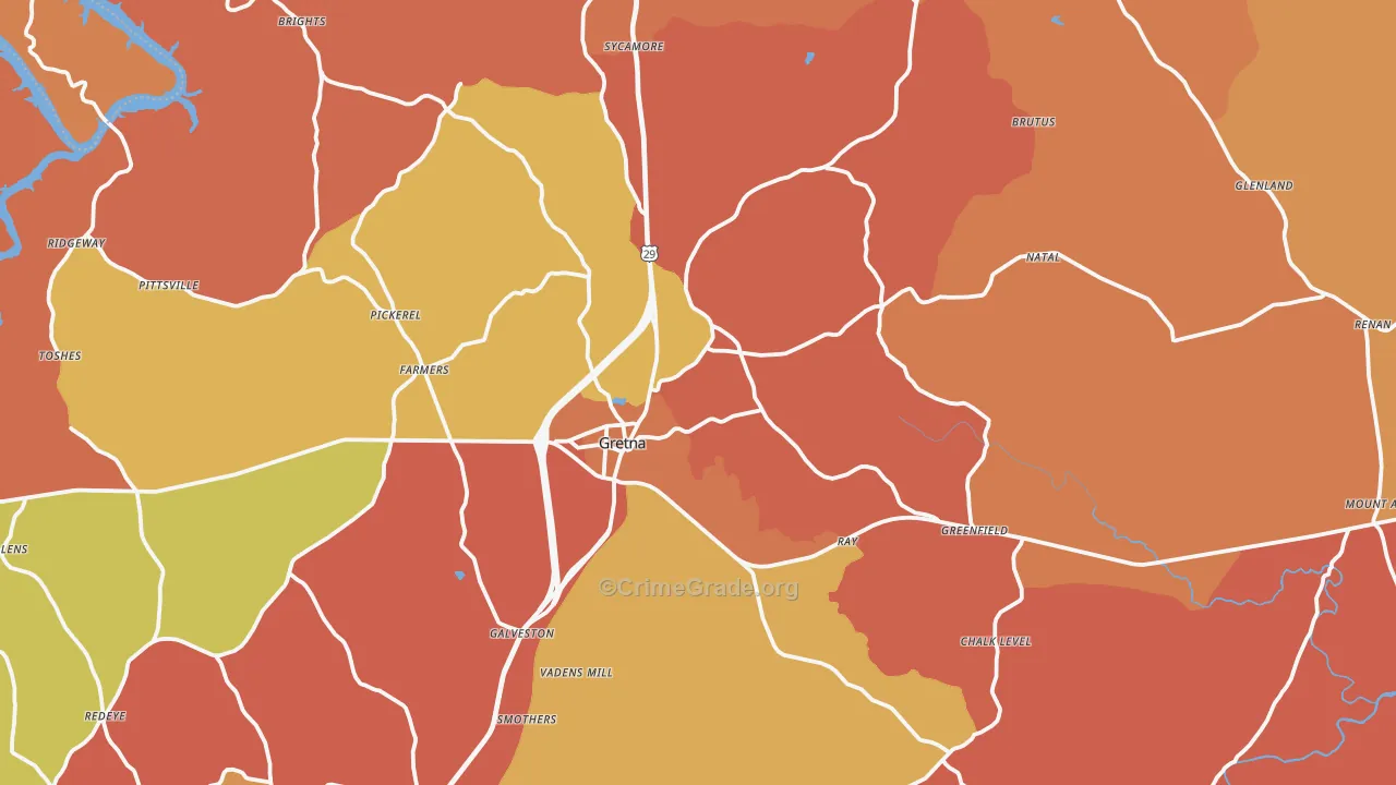 Gretna, VA Map of Burglary Rates