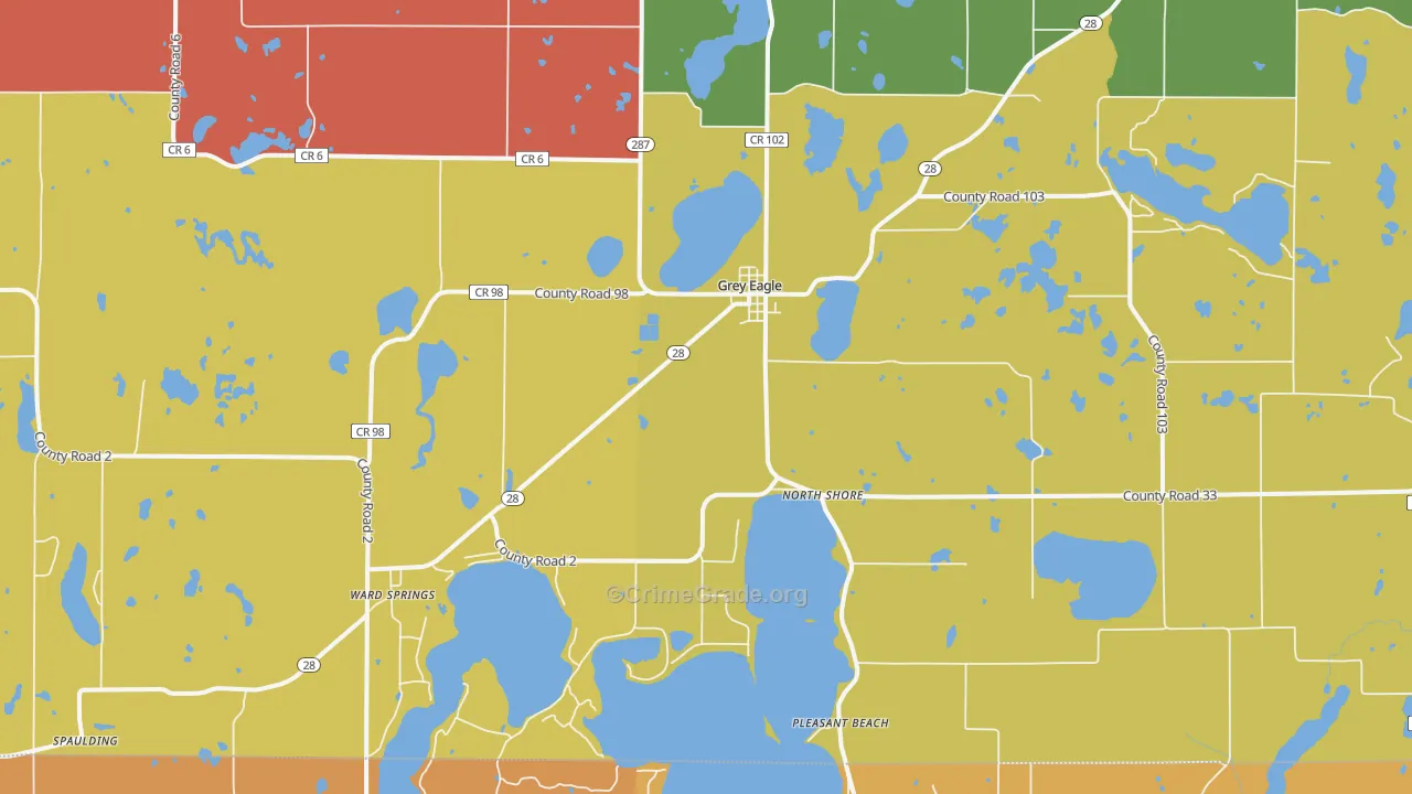 Grey Eagle, MN Map of Burglary Rates