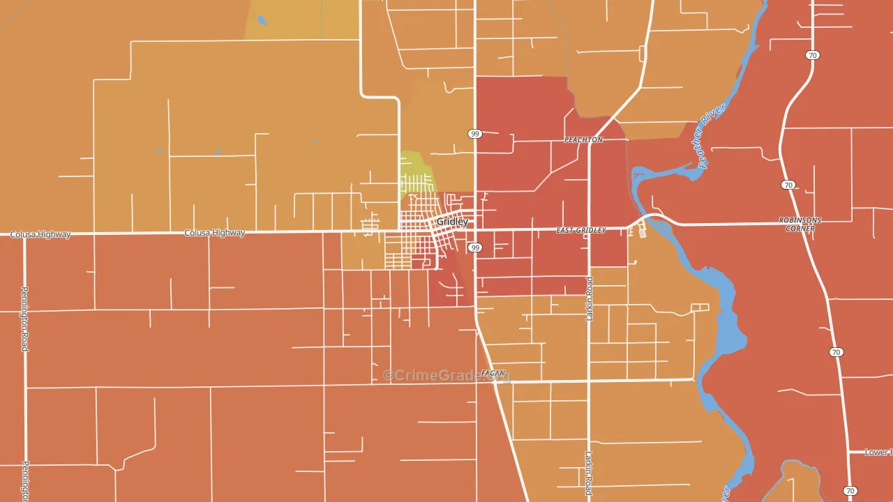 Gridley, CA Map of Burglary Rates