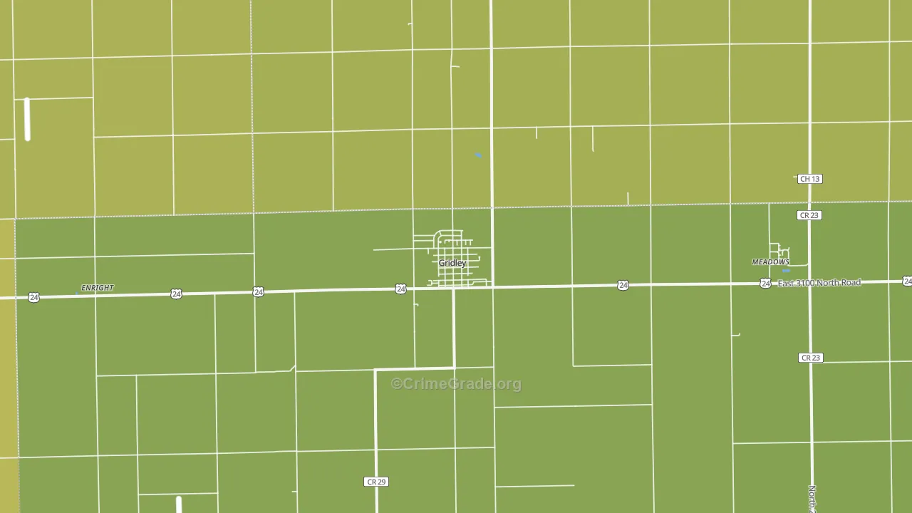 Gridley, IL Map of Burglary Rates