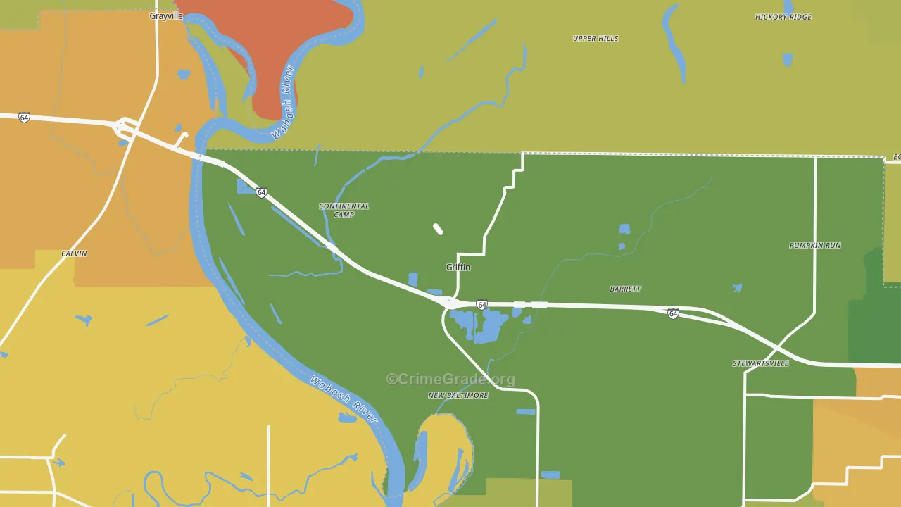 Griffin, IN Map of Burglary Rates
