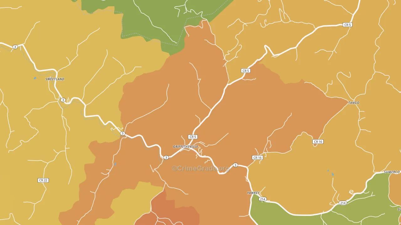 Griffithsville, WV Map of Burglary Rates