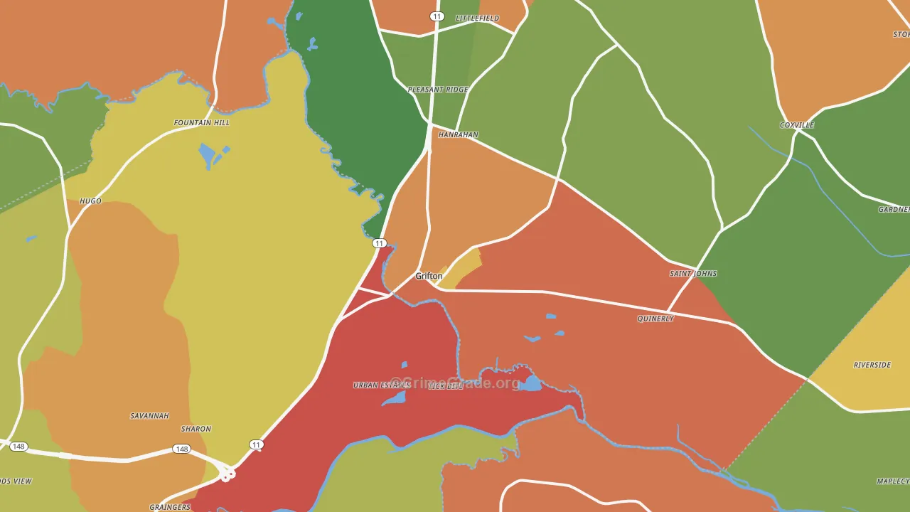 Grifton, NC Map of Burglary Rates