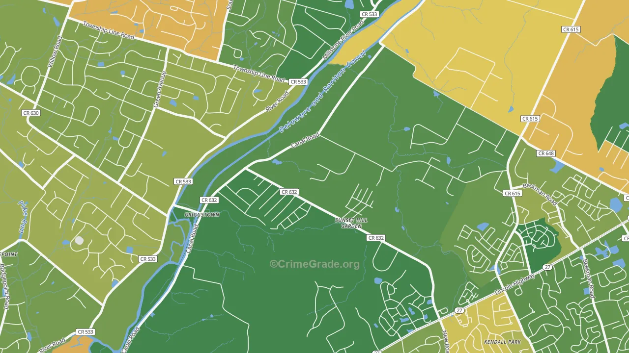 Griggstown, NJ Map of Burglary Rates
