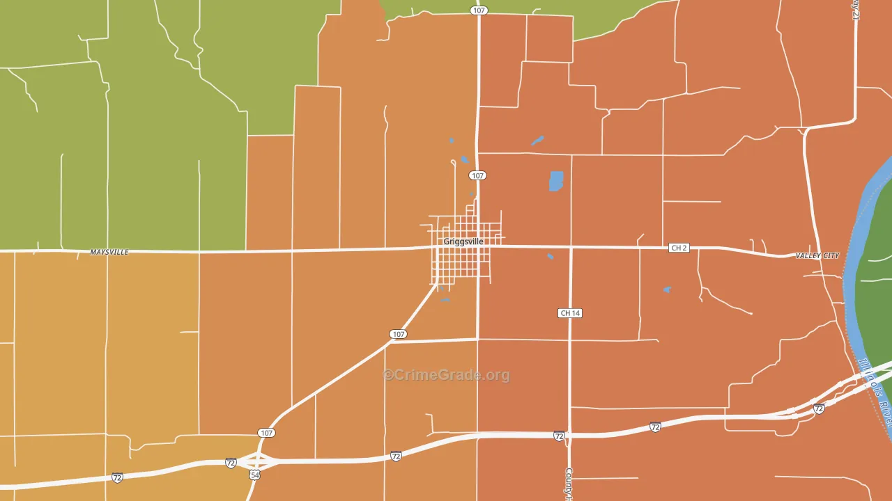 Griggsville, IL Map of Burglary Rates