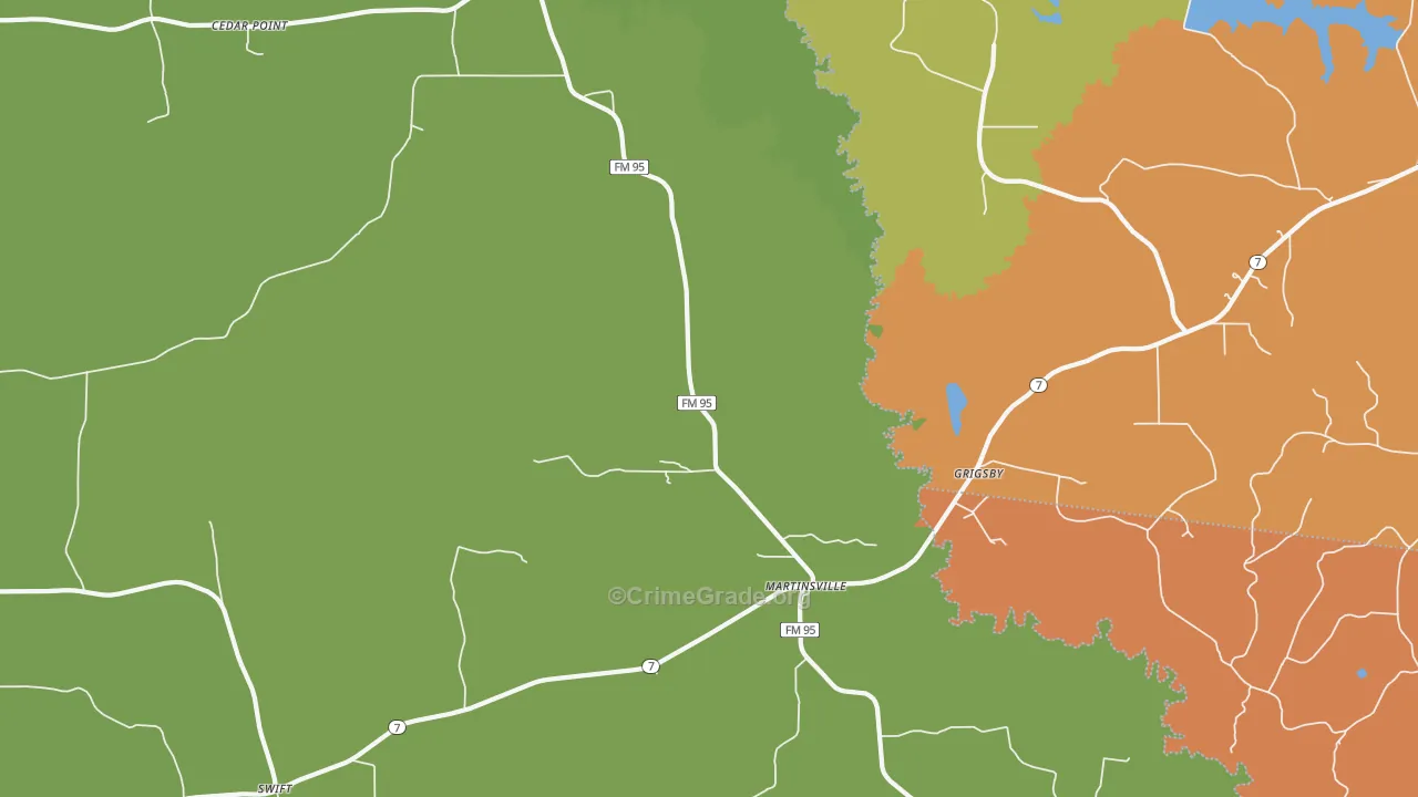 Grigsby, TX Map of Burglary Rates