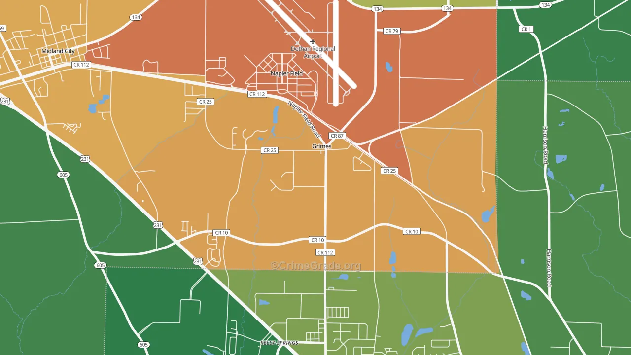 Grimes, AL Map of Burglary Rates