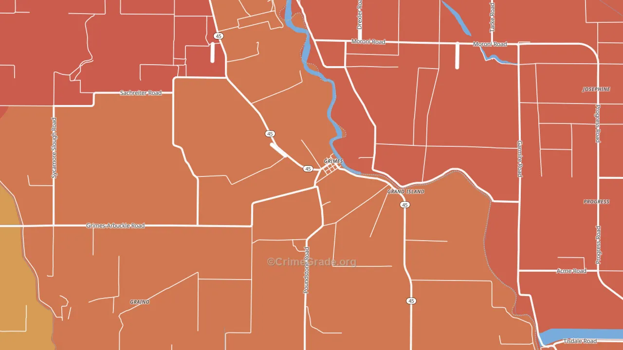 Grimes, CA Map of Burglary Rates
