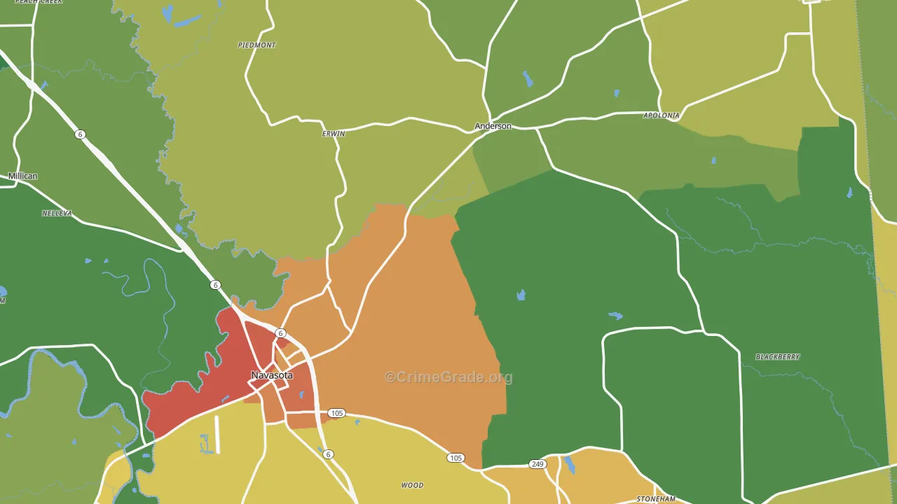 Grimes County, TX Map of Burglary Rates
