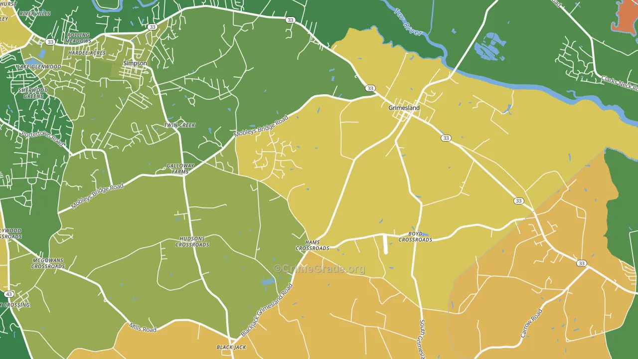 Grimesland, NC Map of Burglary Rates