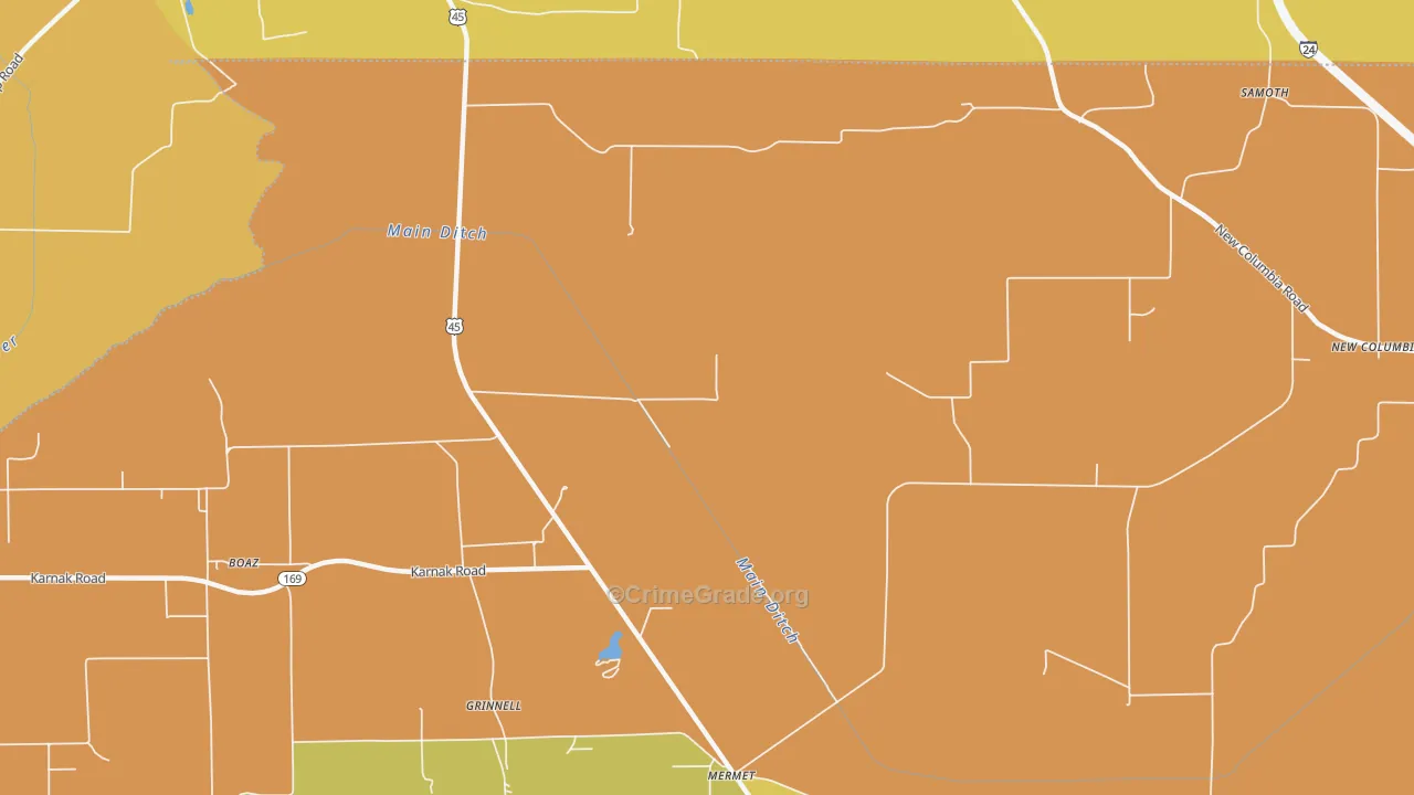 Grinnell, IL Map of Burglary Rates
