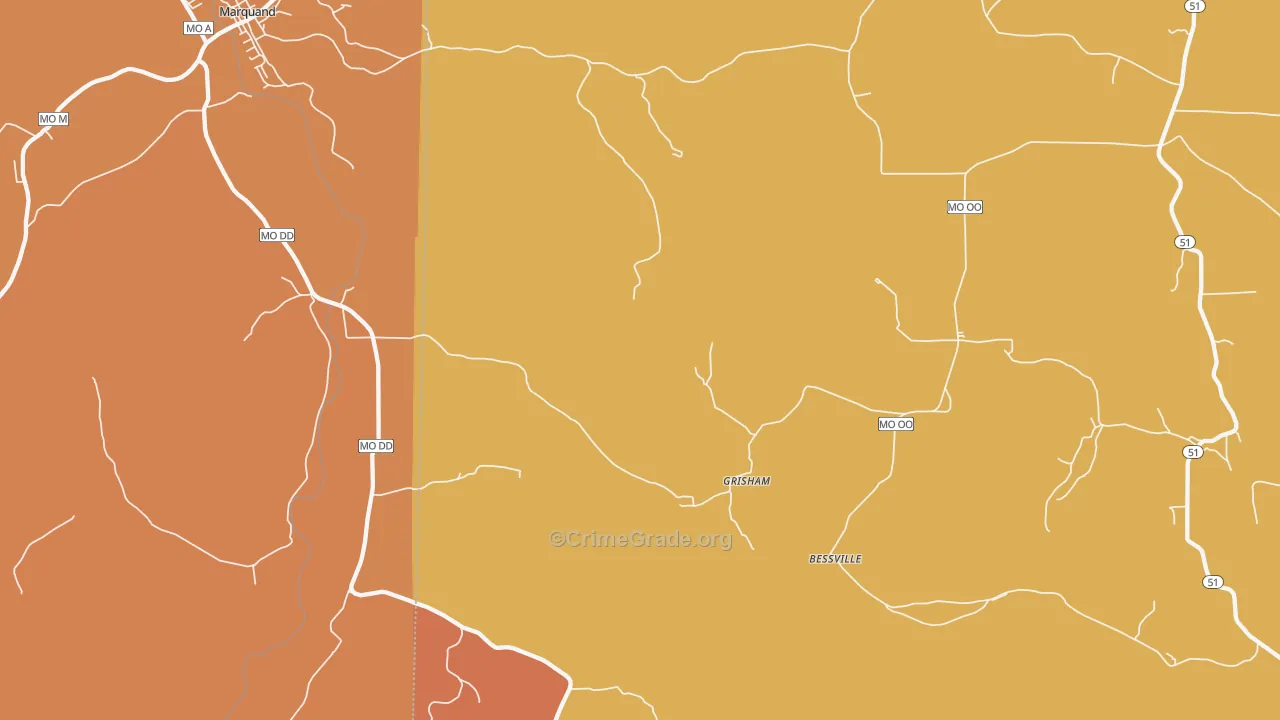 Grisham, MO Map of Burglary Rates
